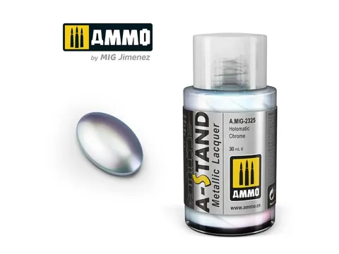 Lahvička metalické lakové barvy AMMO Mig A-STAND A.MIG-2325 chrom Holomatic 30 ml