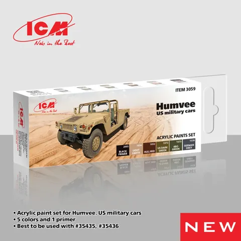 Sada akrylových barev ICM 3059 Humvee – US military cars, 6 lahviček po 12 ml