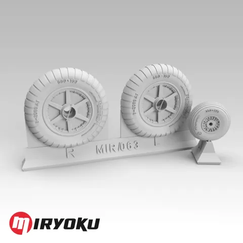 3D tištěná kola Miryoku MIR-063 Bf 109 E/F/G-2 raná verze v měřítku 1/48 s maskami na disky