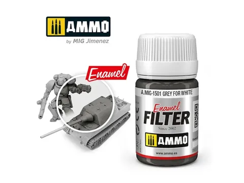 Lahvička enamelového filtru AMMO Mig A.MIG-1501 šedý pro bílou (Grey for White) 35 ml