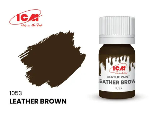 Lahvička akrylové barvy ICM Acrylic 1053 kožená hnědá (Leather Brown) 12 ml