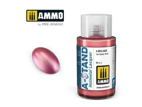 Lahvička lakové barvy AMMO Mig A-STAND A.MIG-2420 Hot Metal Red 30 ml