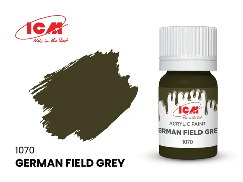 Lahvička akrylové barvy ICM Acrylic 1070 německá polní šedá 12 ml