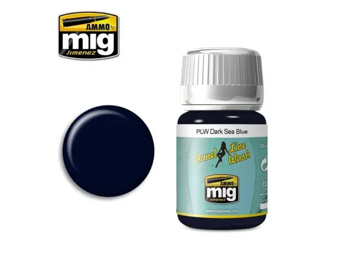 Lahvička enamelového washe AMMO Mig A.MIG-1603 PLW Dark Sea Blue Panel Line Wash 35 ml