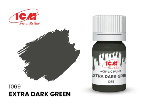 Lahvička akrylové barvy ICM Acrylic 1069 extra tmavá zelená (Extra Dark Green) 12 ml