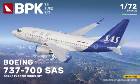 Krabice stavebnice Big Plane Kits BPK7228 Boeing 737-700 SAS v měřítku 1/72
