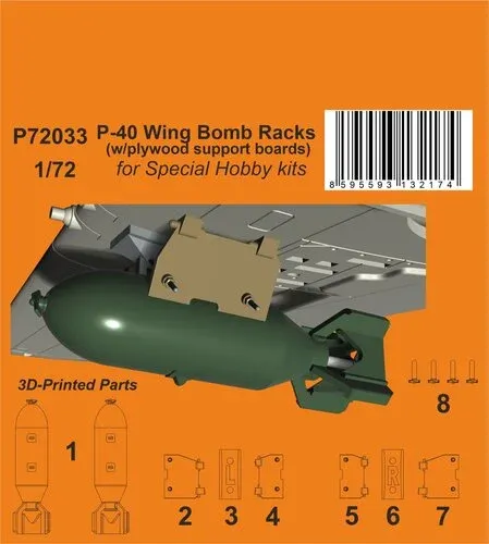 Resinové 3D tištěné pumové závěsníky CMK P72033 pro P-40 v měřítku 1/72
