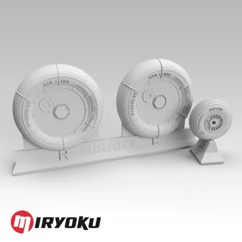 3D tištěná kola Miryoku MIR-077 pro Bf 109 G 1/32 se šroubovaným diskem a maskami