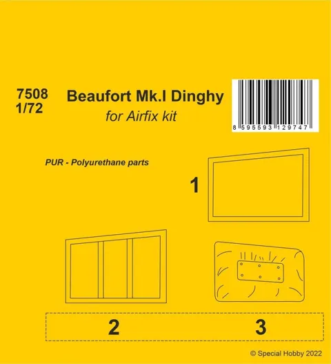 Resinové díly sady CMK 7508 Beaufort Mk.I záchranný člun v měřítku 1/72 pro stavebnici Airfix