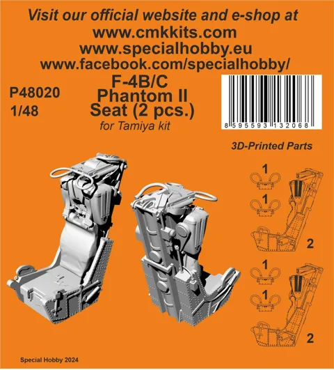 Resinové sedačky CMK P48020 pro F-4B Phantom v měřítku 1/48, balení 2 ks