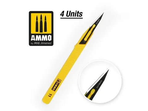 Balení čtyř přímých modelářských mini čepelí AMMO Mig 8688 Mini Blade Straight