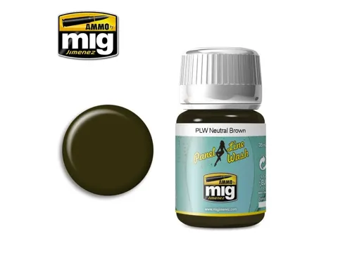 Lahvička enamelového washe AMMO Mig A.MIG-1614 PLW Panel Line Wash neutrální hnědá 35 ml