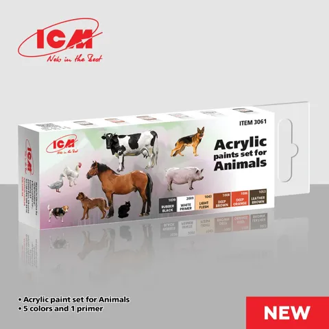 Sada akrylových barev ICM 3061 Animals, šest lahviček po 12 ml
