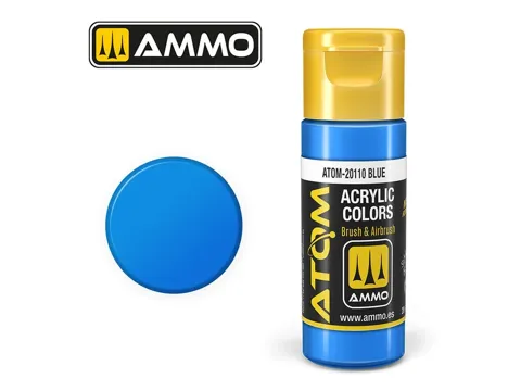 Lahvička akrylové barvy AMMO Mig ATOM Color 20110 modrá 20 ml