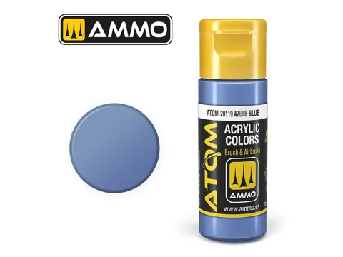 Lahvička akrylové barvy AMMO Mig ATOM COLOR 20119 azurová modrá Azure Blue 20 ml