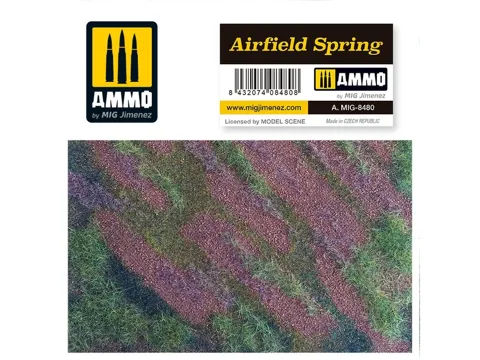 Scenická podložka AMMO Mig A.MIG-8480 Scenic Mats s jarním travnatým letištním povrchem 245 × 245 mm