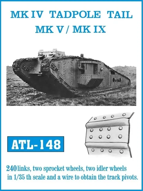 Kovové pásy Friul Model ATL-148 v měřítku 1/35 pro tanky Mark IV Tadpole Tail, Mk V a Mk IX