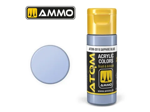 Lahvička akrylové barvy AMMO Mig ATOM Color 20118 safírová modrá 20 ml