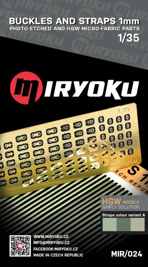 Sada Miryoku MIR-024 přezky a popruhy 1 mm varianta A v měřítku 1/35 s fotoleptem