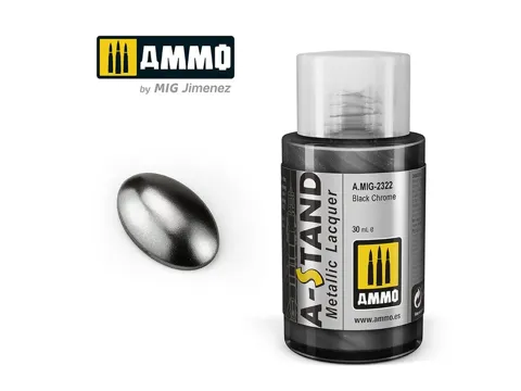 Lahvička lakové barvy AMMO Mig A-STAND A.MIG-2322 černý chrom (Black Chrome) 30 ml
