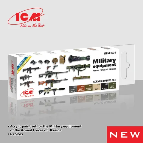 Sada akrylových barev ICM 3039 Military equipment of the Armed Forces of Ukraine, 6 lahviček po 12 ml