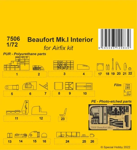Resinová sada CMK 7506 Beaufort Mk.I interiér pro stavebnici Airfix v měřítku 1/72