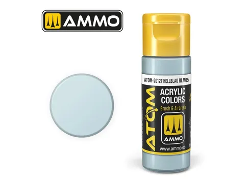 Lahvička akrylové barvy AMMO Mig ATOM Color 20127 světle modrá RLM65 Hellblau 20 ml