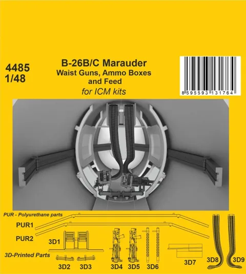 Resinové 3D tištěné díly CMK 4485 boční kulomety B-26B/C Marauder v měřítku 1/48