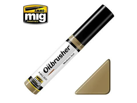 Lahvička olejové barvy AMMO Mig A.MIG-3522 Oilbrusher Medium Soil 10 ml s aplikátorem