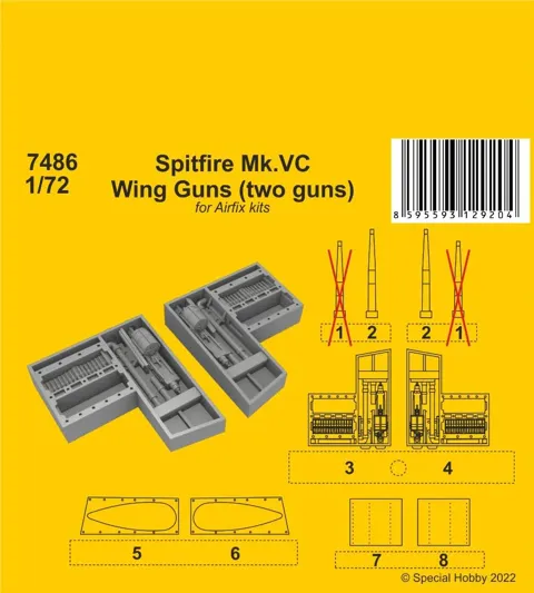 Resinová sada CMK 7486 Spitfire Mk.VC křídelní kanony 1/72 pro stavebnici Airfix