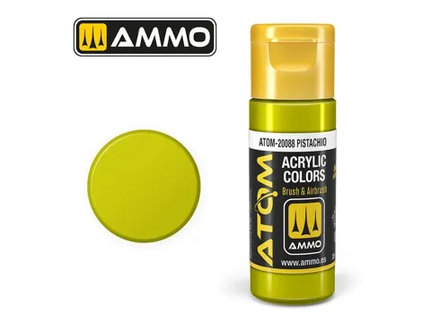 Lahvička akrylové barvy AMMO Mig ATOM COLOR 20088 pistáciová (Pistachio) 20 ml