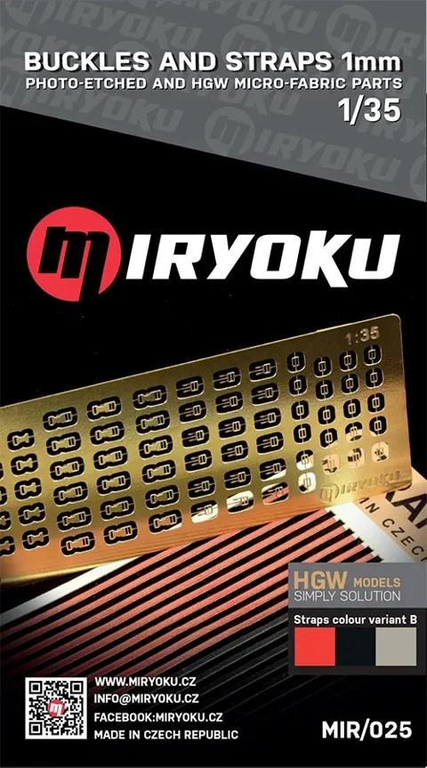 Sada Miryoku MIR-025 přezky a popruhy 1 mm varianta B v měřítku 1/35 s fotoleptem a textilními pásky
