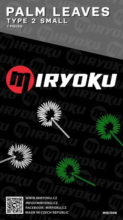 Miryoku MIR-006 palmové listy TYPE 2 SMALL — vyřezané listy z transparentní fólie pro měřítko 1/35