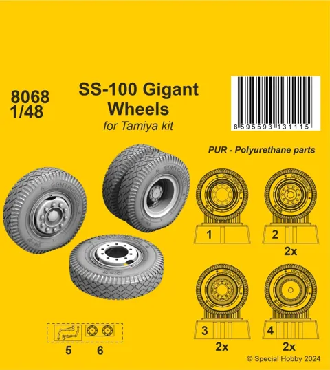 Resinová kola CMK 8068 pro SS-100 Gigant v měřítku 1/48 pro stavebnice Tamiya
