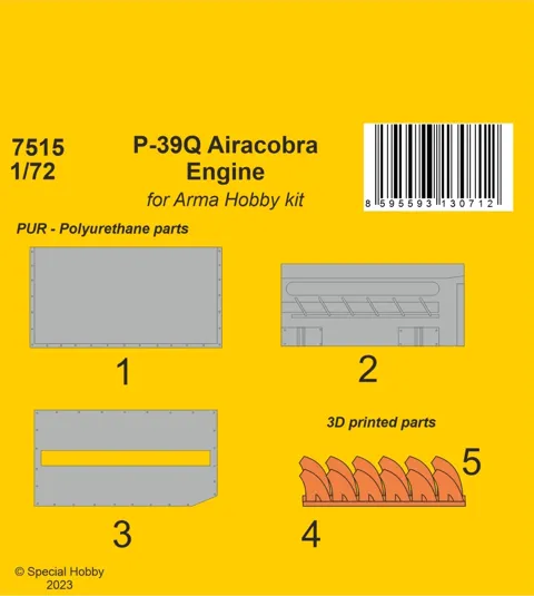 Resinová sada CMK 7515 1/72 motor P-39Q Airacobra s krytem a 3D tištěnými výfuky