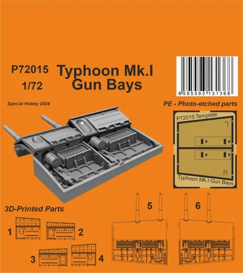 Resinové 3D tištěné díly CMK P72015 zbraňové šachty Typhoon Mk.I 1/72 pro stavebnici Airfix