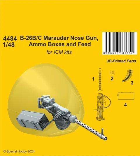 Resinová sada CMK 4484 1/48 – příďový kulomet a schránky munice pro B-26 Marauder