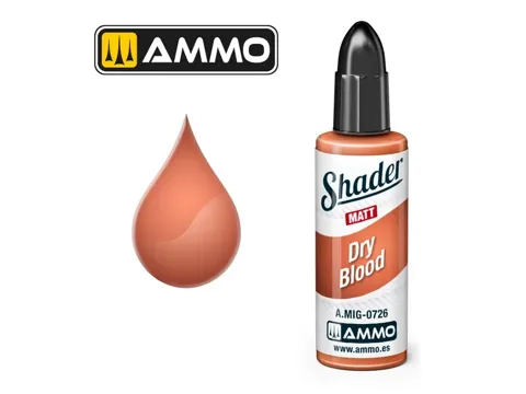 Lahvička AMMO Mig A.MIG-0726 Matt Shader Dry Blood, transparentní akrylový shader 10 ml