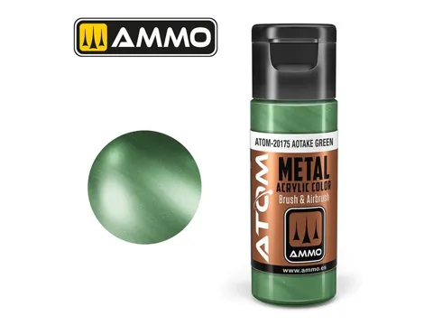 Lahvička akrylové barvy AMMO Mig ATOM Metallic ATOM-20175 zelená Aotake 20 ml