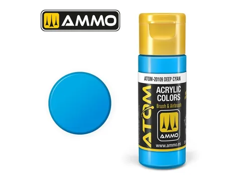 Lahvička akrylové barvy AMMO Mig ATOM COLOR 20109 Deep Cyan 20 ml