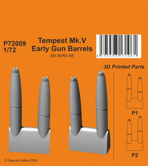 Resinové 3D tištěné hlavně kanonů CMK P72009 pro Tempest Mk.V Early v měřítku 1/72