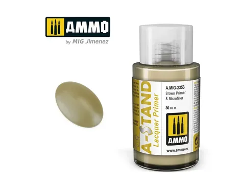 Lahvička AMMO Mig A-STAND A.MIG-2353 hnědý primer a microfiller (Brown Primer & Microfiller)