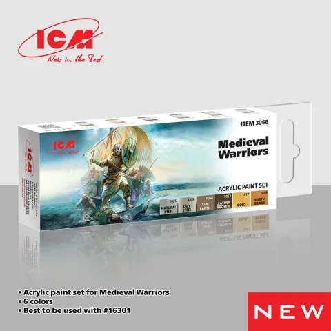 Sada akrylových barev ICM 3066 Medieval Warriors, 6 lahviček po 12 ml