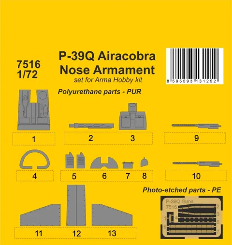 Resinová sada CMK 7516 P-39Q Airacobra výzbroj přídě 1/72 pro stavebnici Arma Hobby