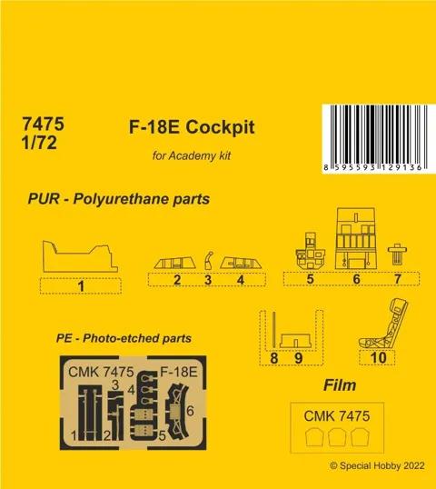 Resinový kokpit CMK 7475 F-18E Hornet v měřítku 1/72 s fotolepty
