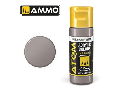 Lahvička akrylové barvy AMMO Mig ATOM Color 20149 šedohnědá Grey Brown 20 ml