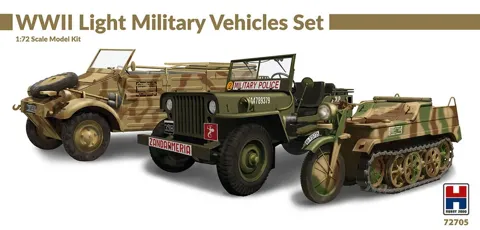 Krabice stavebnice Hobby 2000 H2K72705 sada lehkých vojenských vozidel 2. světové války 1/72