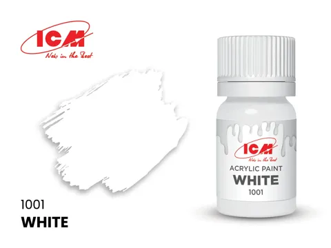 Lahvička akrylové barvy ICM Acrylic 1001 bílá (White) o obsahu 12 ml