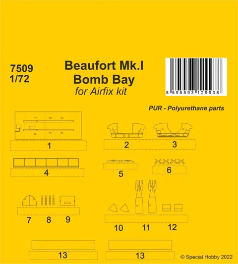 Resinová sada CMK 7509 Beaufort Mk.I Bomb Bay 1/72 pro stavebnici Airfix