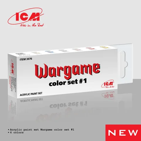 Sada akrylových barev ICM 3076 Wargame Color Set 1 v papírové krabičce s lahvičkami